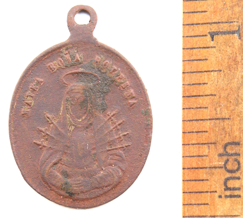 Antiguo colgante medallón de bronce católico de 2,10 gramos - Imagen 2 de 2