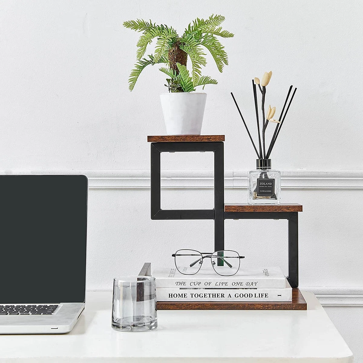 Wood Desktop Shelf Freestanding Small Bookshelf Desk Supplies