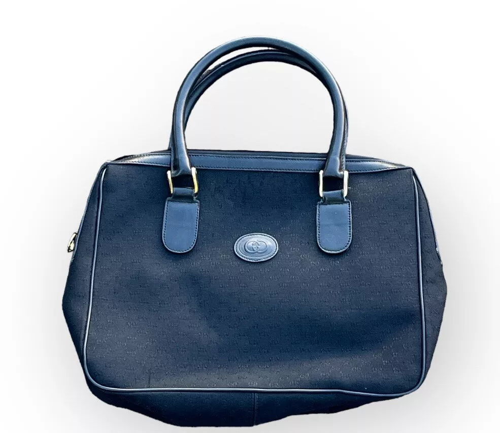 Sac Gucci vintage années 80 monogramme noir Gucci double tête de cheval longue écharpe en soie
