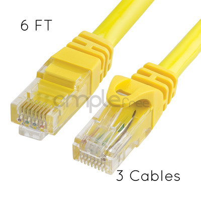 3x 5FT CAT6 Cable Ethernet Lan Network CAT 6 RJ45 Patch Cord Internet Yellow NEW