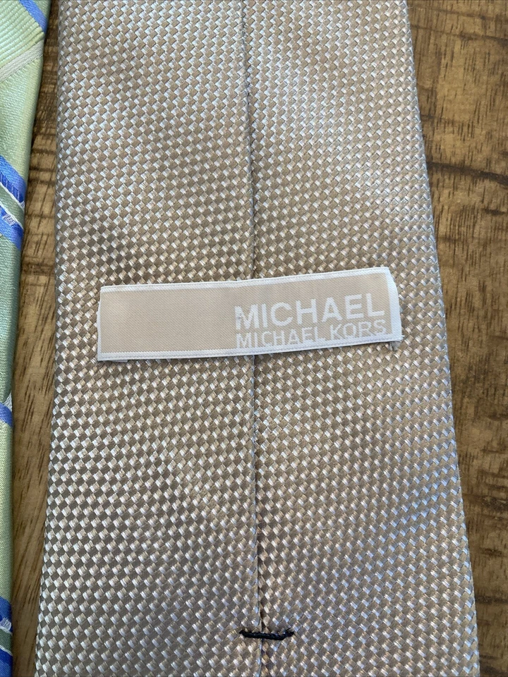 Corbata Michael Kors Corbatas de Seda Cuadros Azul, Verde, Dorado, Negro Lote Geométrico (5) Foto 3 de 4
