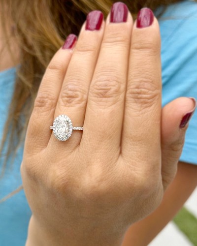 Oval Cut IGI Certified Diamond Engagement Ring Bridal Halo 14K White Gold 3.50ct - Picture 6 of 15
