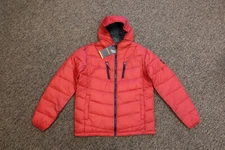 New Hawke & Co Performance Chevron Hooded Puffer Jacket - LARGE - Chili Pepper