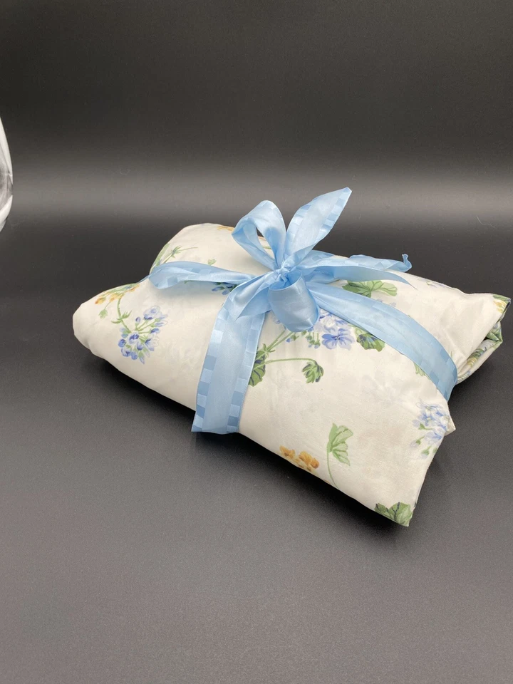 Sábanas planas y ajustadas vintage SPRINGS King de la década de 1990 geranios florales azules amarillos EE. UU. Foto 4 de 4