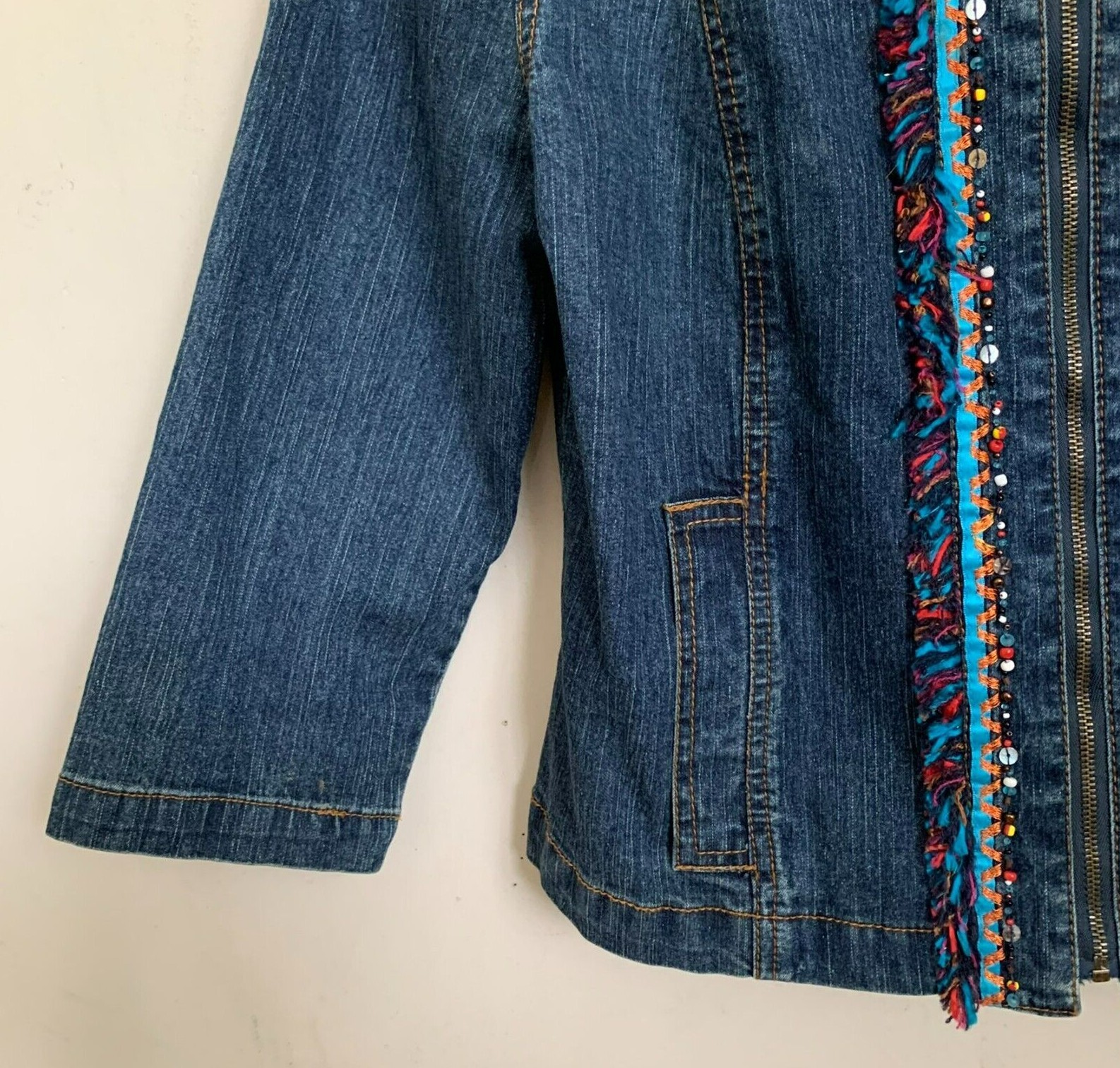 Ruby Rd Jacket Blue Denim Collarless Multi Bead T… - image 6