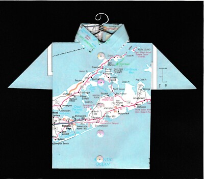 Origami Map Shirt New York, Hampton Bays, Sag Harbor, Peconic, Shelter Island