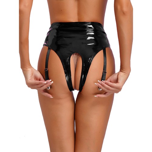 Women Clubwear Wetlook Lingerie Suspender Nightwear PVC Leather Bralette Teddy - Picture 22 of 50
