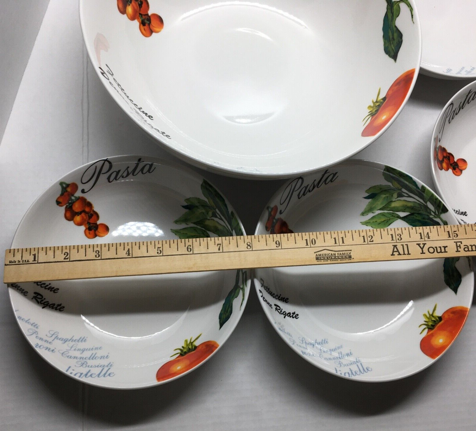 Hampton Home Pasta Serving Bowl & Individual Bowls (4) Tomatoes and Basil