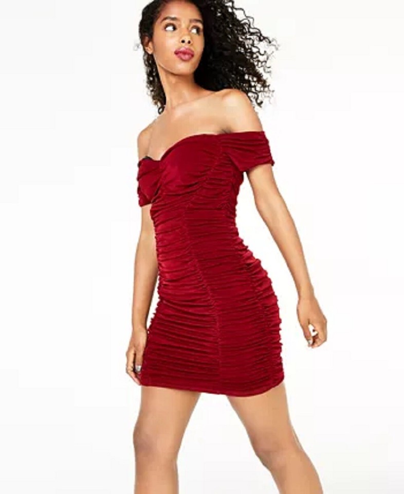 Trixxi Junior's Off The Shoulder Ruched Dress Red Size 7 eBay