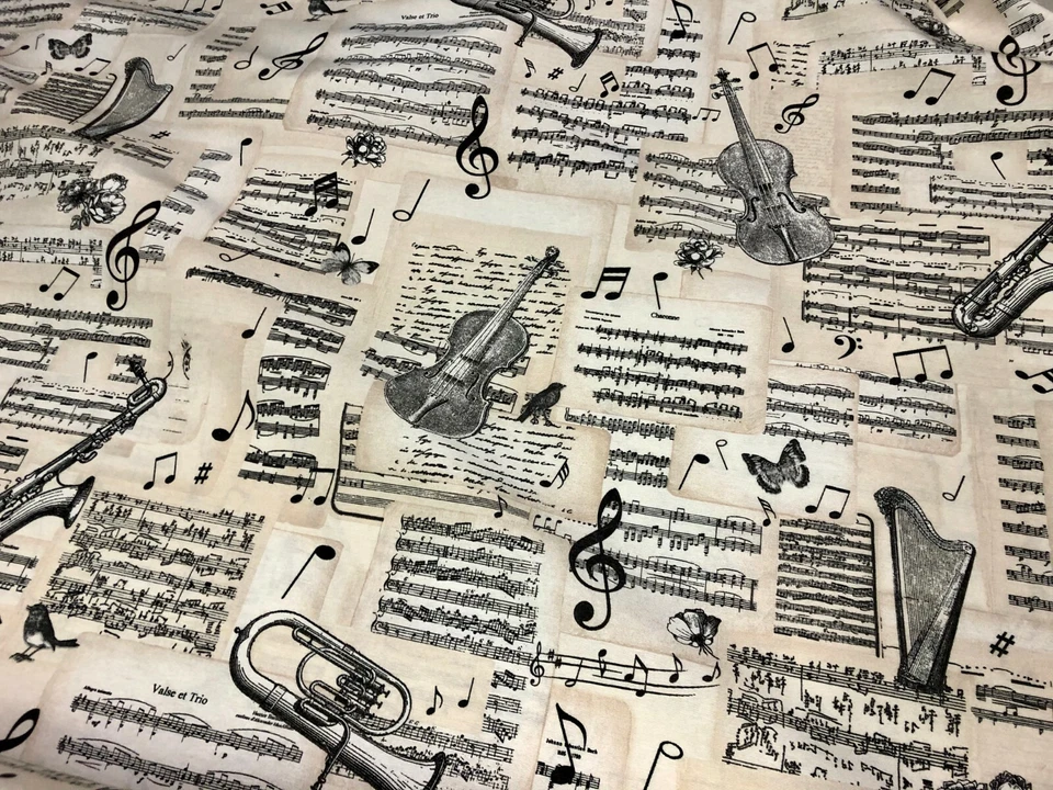 NOTES DE MUSIQUE Rideaux en tissu coton musique noir note de musique violon -... - Photo 4/4