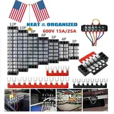 Dual Row 3-12 Positions Screw Terminal Block Terminal Barrier Strip 600V15A/25A