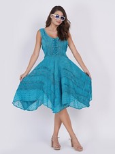 Women's Zendaya Stonewashed Embroidered Floral Vine Sleeveless U-Neck Dress Mix