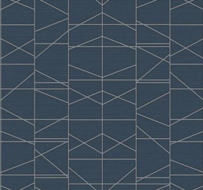 Wallpaper Retro Modern Silver Line Geometric on Bark Blue, 60 sq ft Bolts