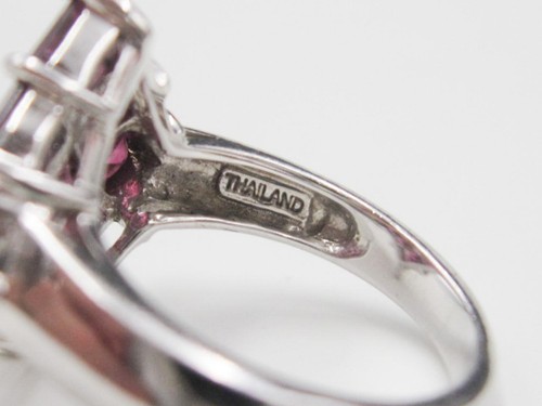 Vintage Sterling Silver & Pink Spinel Diamond Shape Cocktail Ring Size 7 - Picture 5 of 8