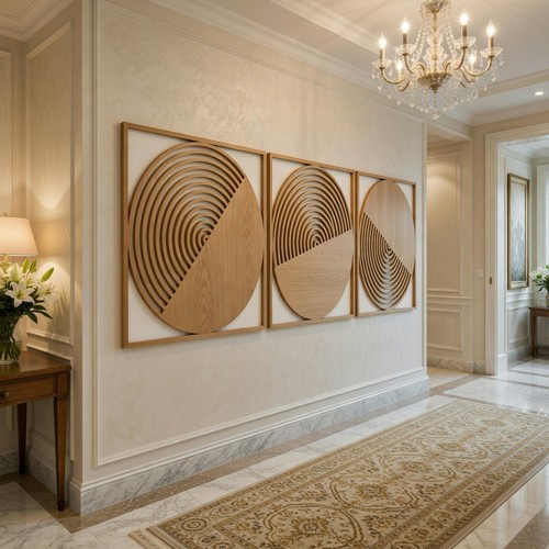 Modern Round Boho Wood Wall Art Set of 3–Mid Century Geometric Wooden ...