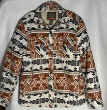 St. John’s Bay Men’s Outdoor Aztec Jacket Size M Rust Tribal Print Sherpa Lined