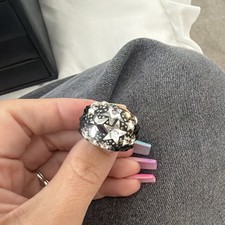 Black & Silver Tone Star Crystal Rhinestone Cocktail Band Ring Size 60