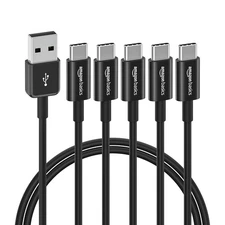 Amazon Basics 5-Pack USB-C to USB-A 2.0 3ft, Black