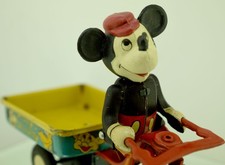 Superbe Tricycle Mar Mickey Mouse Des Années 50 Avec Un Lit De Chargement, Un