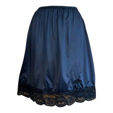 Vintage Hollywood Vassarette Black Nylon Half Slip Petticoat Wide Lace Trim M