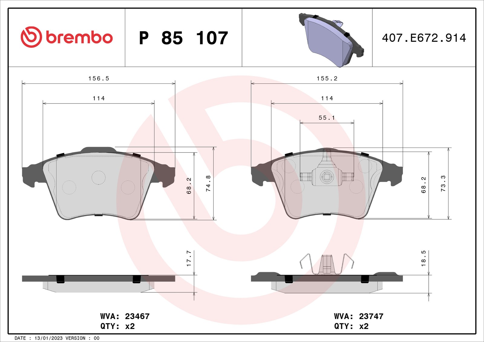 Für BREMBO P 85 107 HAM PADS. FRONT VW T5 03- WHEELS 17 - Bild 4