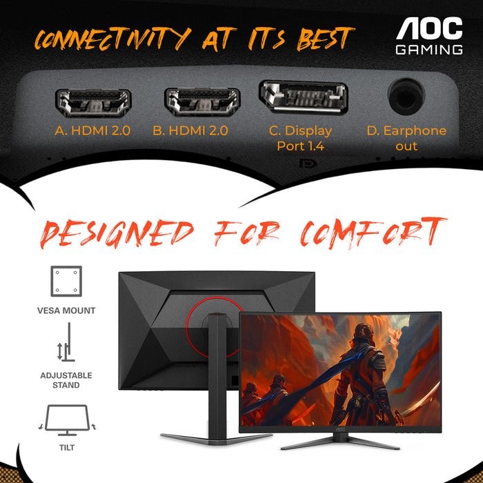 Monitor gaming AOC C27G4X 27" VA curvo FHD 1920x1080 180Hz HDR10 0.5ms negro, imagen 6