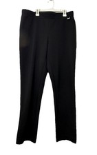 Anne Klein M Black Textured Pull-On Stretch Straight Leg Pants Faux Pockets EUC