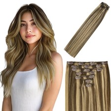 Human Hair Clip in Extensions 120g 7pcs 14 Inch 4/27 Chocolate Brown to Light