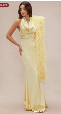 Women's Yellow Satin Maxi Dress Long Cowl Neck Sleeveless Asymmetric Solid L