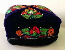 Vintage Traditional Skullcap Cap Hat Uzbek Muslim Velvet Embroidery Floral New