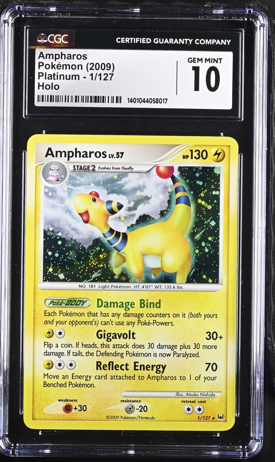 Pokemon Ampharos Holo Rare 1/127 English Platinum 2009 CGC 10 Gem Mint