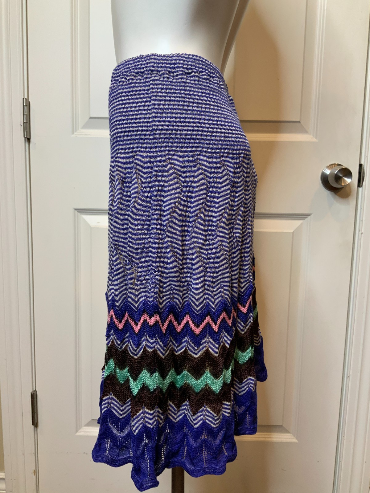 Missoni Blue Multicolor Zig-Zag Patterned A-Line … - image 4
