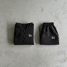 Men's Black Woven 2-Piece Set Long Sleeve Zip Top  Shorts White Piping