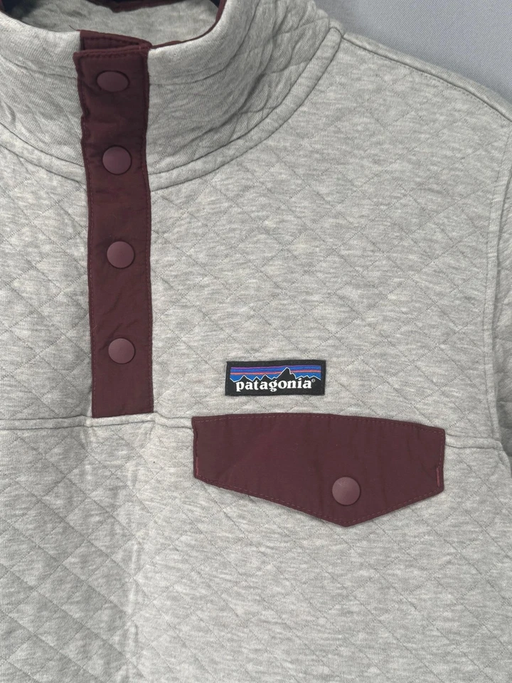 Patagonia Sweatshirt Womens Small Gray Quilted Organic Cotton Snap Pullover - Image 2 of 4