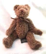 Vintage Russ Berrie Teddy Bear, 8" Brown Plush Shaggy Soft 1755, Suede Bow Tie