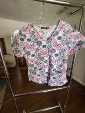 Womens Scrub Top Size M Multi-Colored Flower Pattern