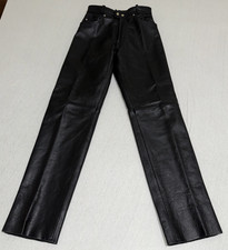 Mens Cowhide Genuine Leather Size 28x34 Motorcycle Pants Black Heavy EUC