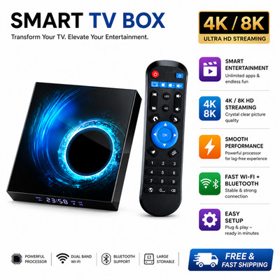 AUSHA Android TV Box 4K 8K H.265 Dual Band WiFi Bluetooth 5.0 Smart Media Player
