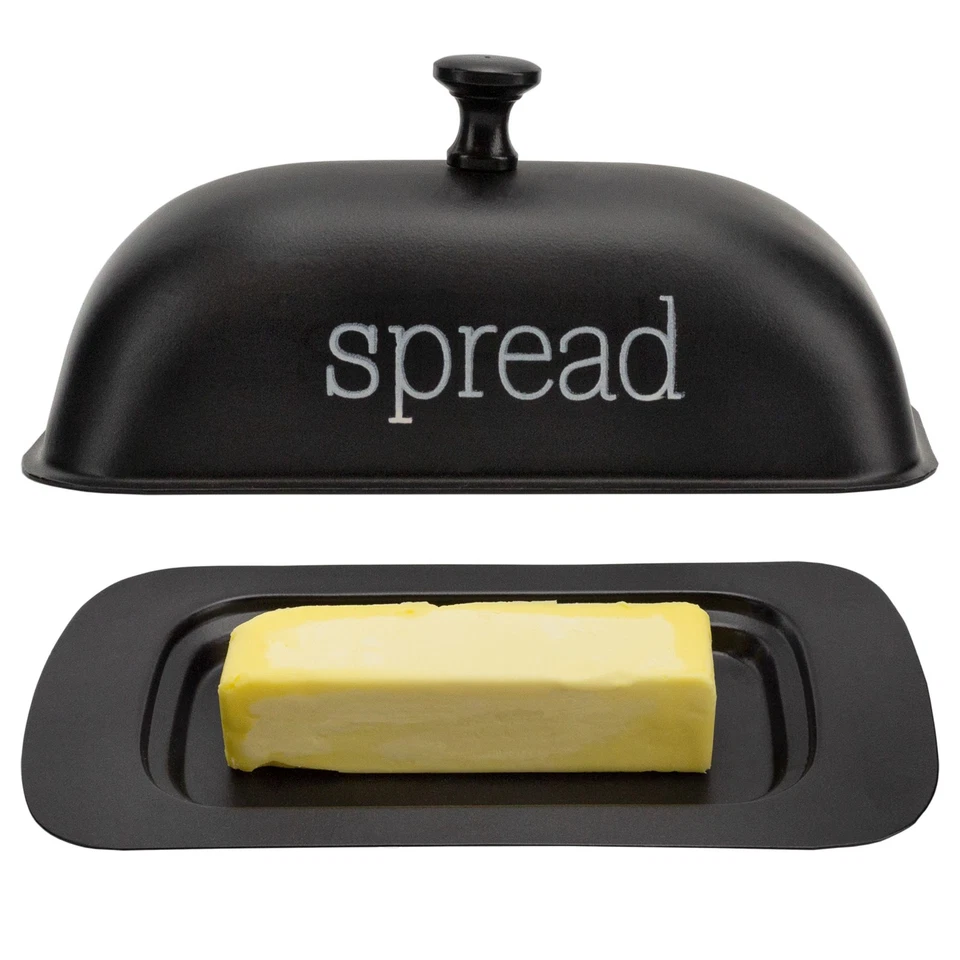 Black Enamelware Large Butter Dish with Lid; Large Modern Farmhouse Style - Image 4 of 4