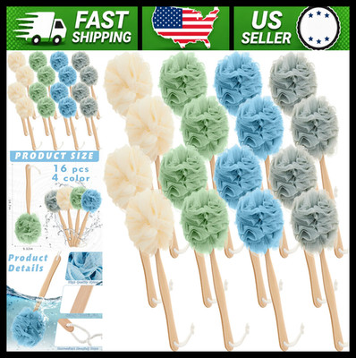 LemonRoad 16 Pc Long Handle Back Scrubber Bath Loofah Brush Set