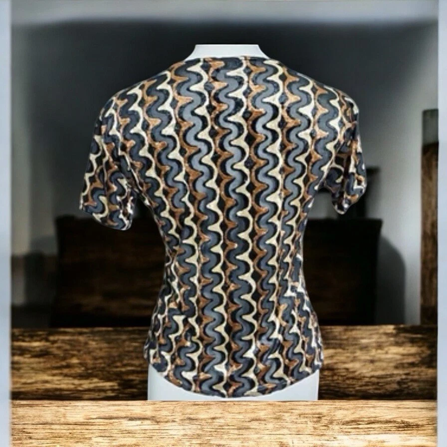 CAT Art Trade 天鹅绒上衣短袖动物印花棕色黑色 M 码 — 第 2/4 张图片