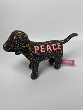 Victoria's Secret Peace Dog Plush 8" Floral Flowers Black PINK 2009