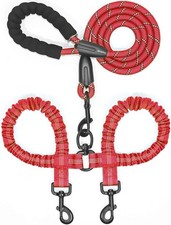 Double Dog Leash Dual 360 Swivel Tangle Free Bungee Shock Absorbing Walking Leas