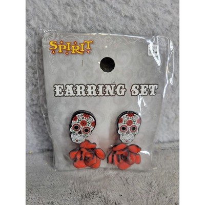 Spirit Halloween Day Of The Dead Skull Rose Stud Earrings 2 Pack