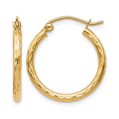 10K Gelbgold strukturierte runde Form Klapp Creolen L-20mm, B-2mm