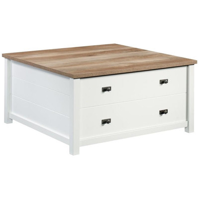 Sauder Cottage Road Engineered Wood Storage Coffee Table in Glacier White