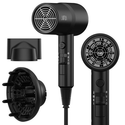 AINA Hair Dryer with Diffuser, Blow for Women | 3 Piece, Vader Black