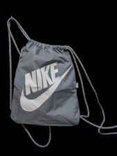 Nike Gray Logo Drawstring Bag Unisex Sports Travel Gym Sack Pack Side Zipper