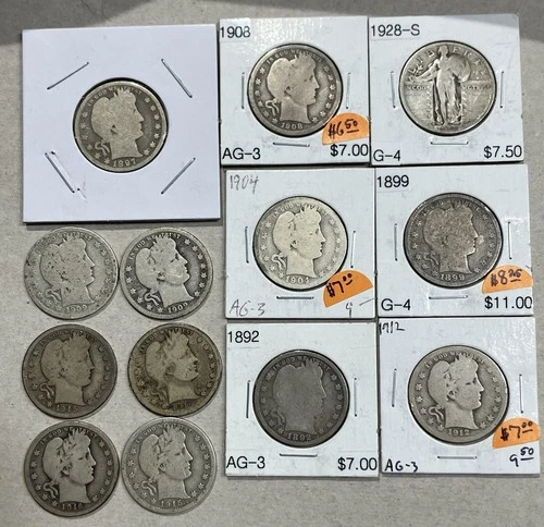 Barber and Standing Liberty Quarters Silver Lot of 13 $3.25 FV