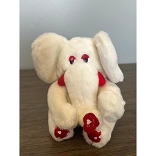 Vintage Heart Eye Elephant Plush Cream White Red Hearts Valentine Stuffed Animal